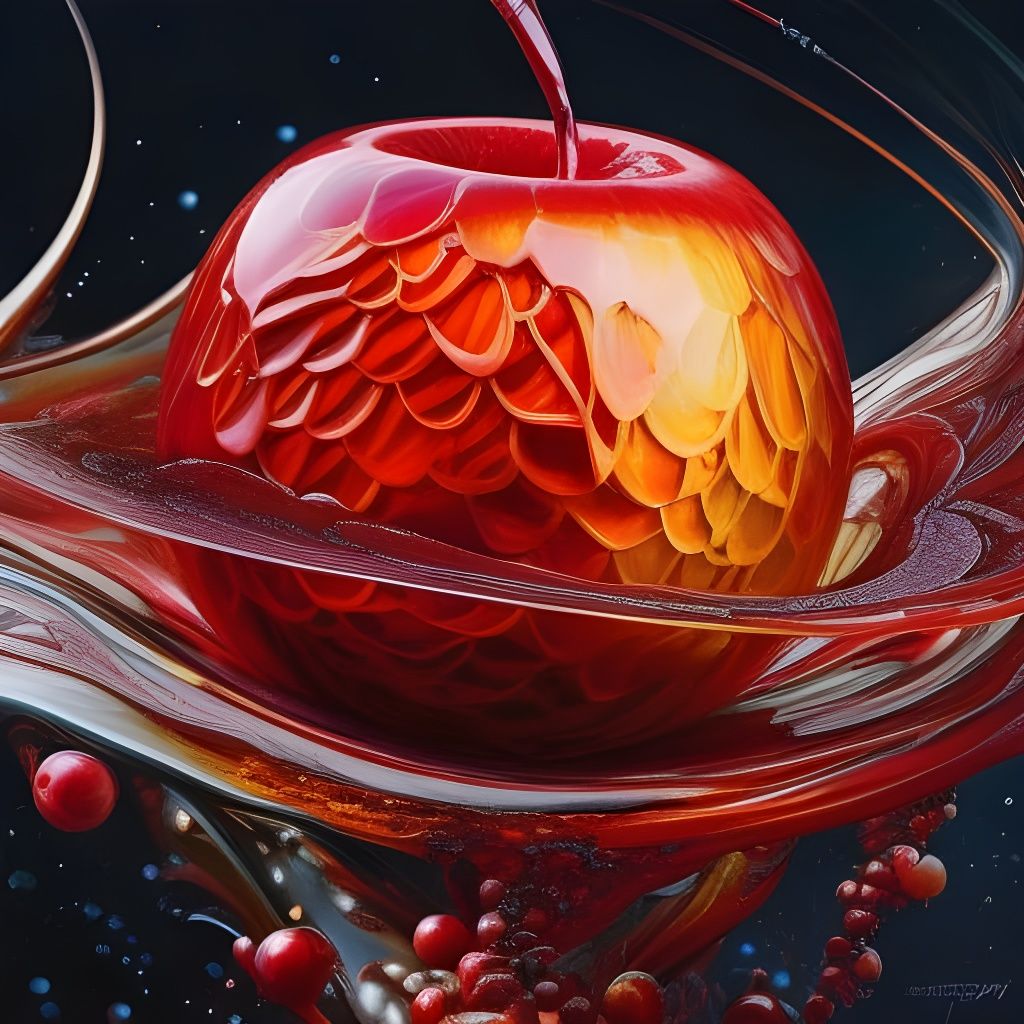 Hyperrealistic Honey Drip Red Apple in Fractal Art Style