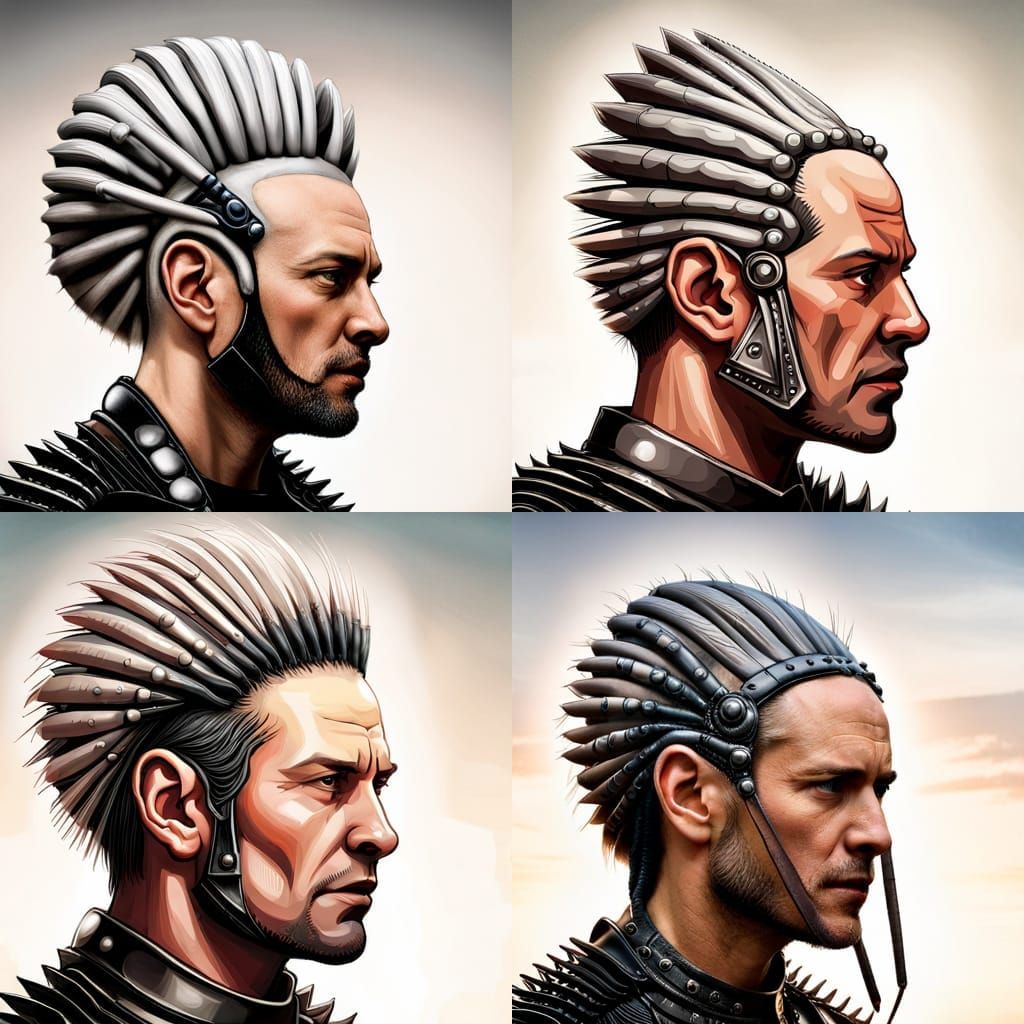 a man with a very long hair , cockroach, 2 0 2 0 fashion, mohawk, (hr giger), bald head and menacing look, men's fashion...