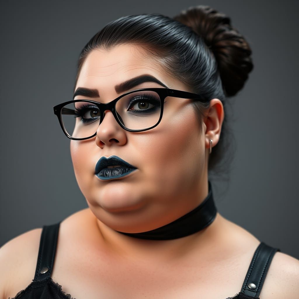 Sultry Goth Sbbw Woman with Wide Eyebrows and Dark Makeup