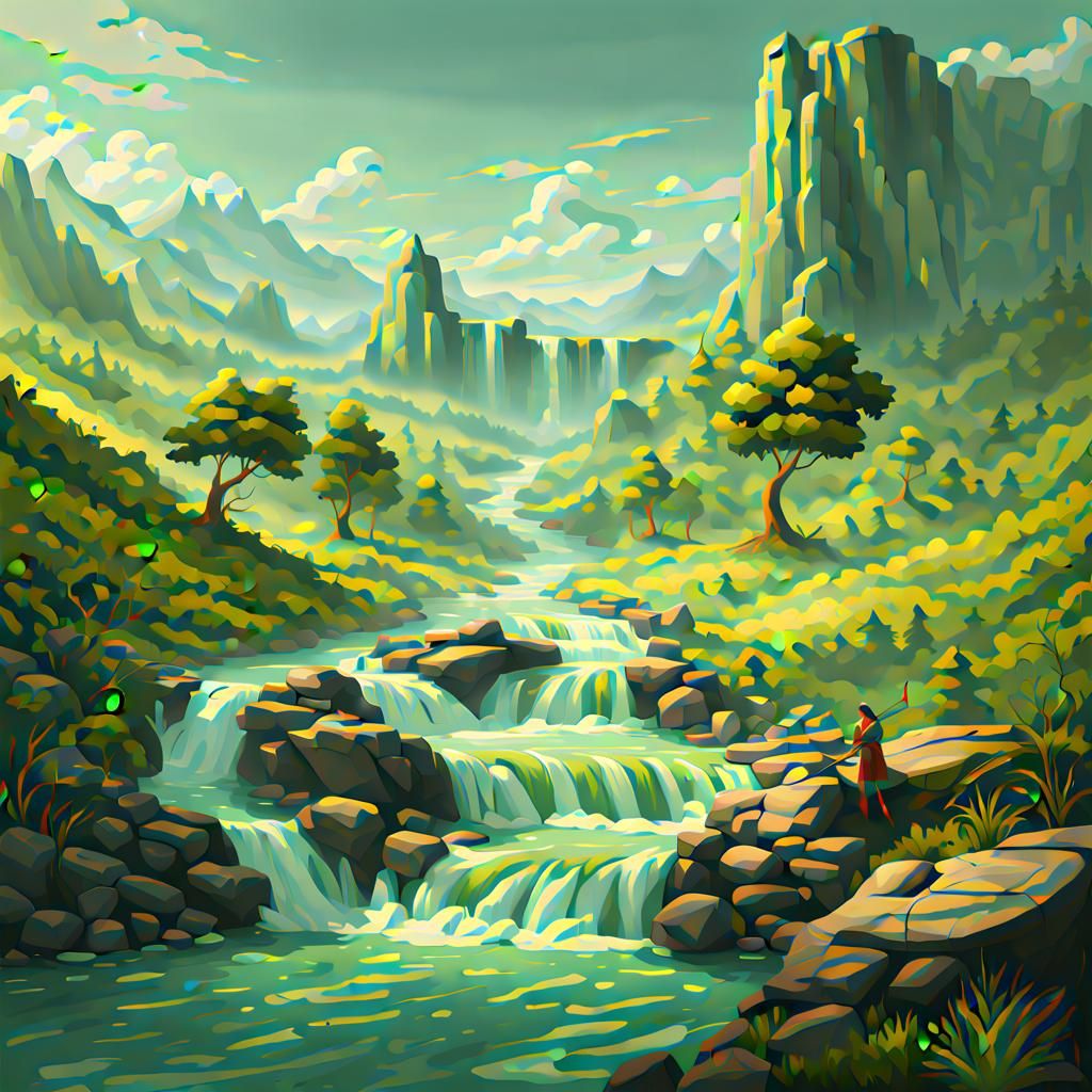 Green Ribbon and Sword in Flowing Stream