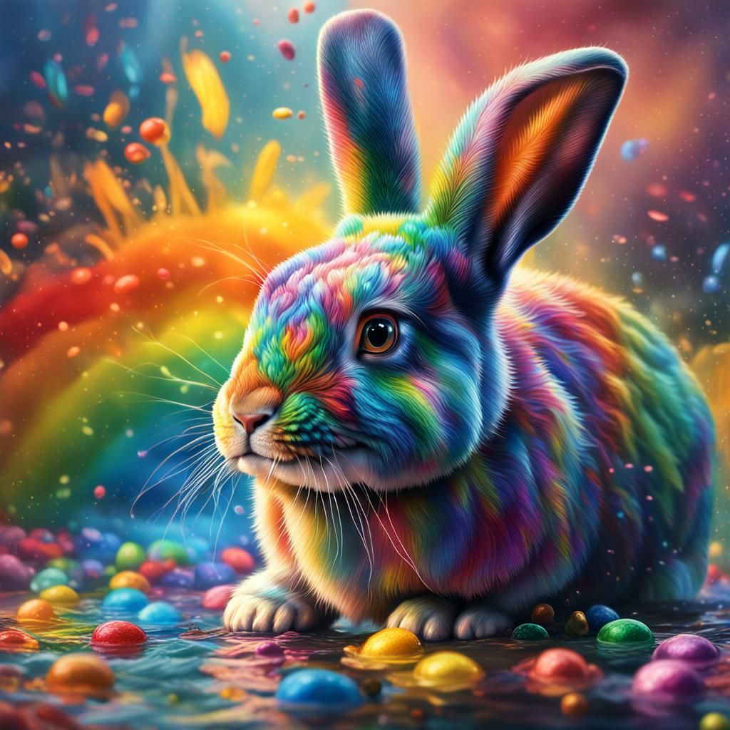 Hyperrealistic Rainbow Rabbit in Detailed Splash Art