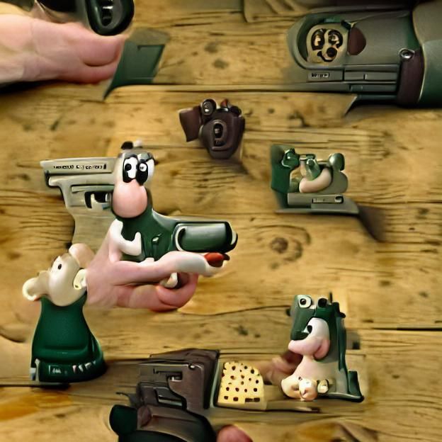 Wallace and Gromit with a 9mm Handgun
