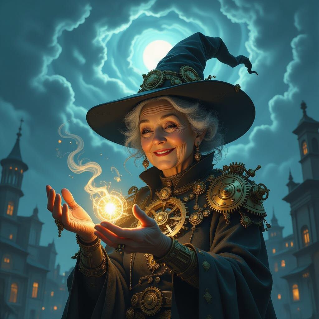 Elderly Witch Unveils Awakening Clockwork Automaton
