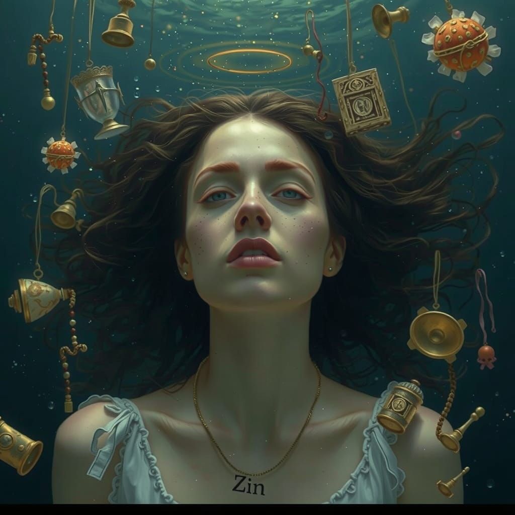 Serene Woman Floating Underwater in Darkness