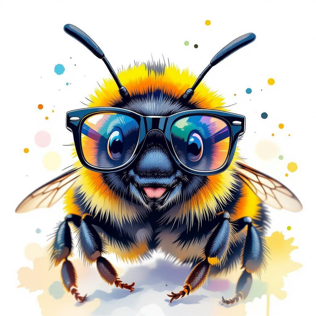 Bumblebee in Glasses: Stylized Watercolour Illustration