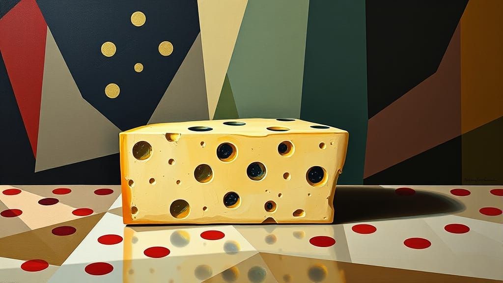 Cubist Cheese in Polka Dots Art Deco Painting