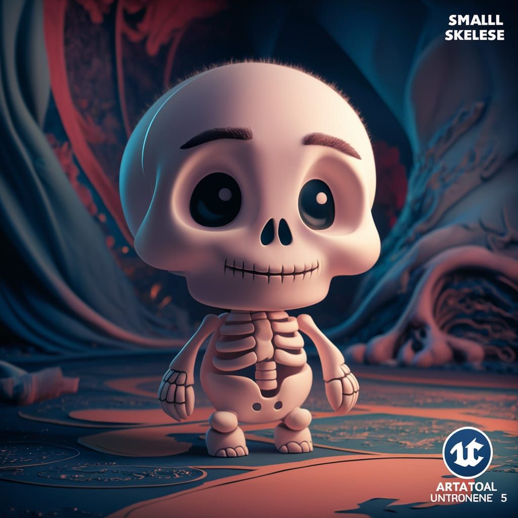 Adorable Cartoon Skeleton Character in Fantasy Scene