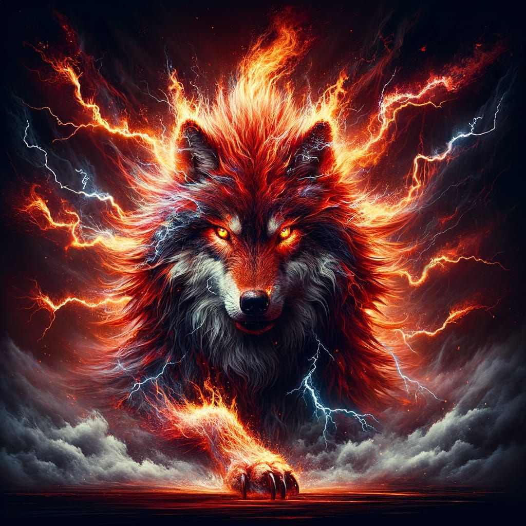 Fiery Lightning Wolf Unleashes Nature's Fury