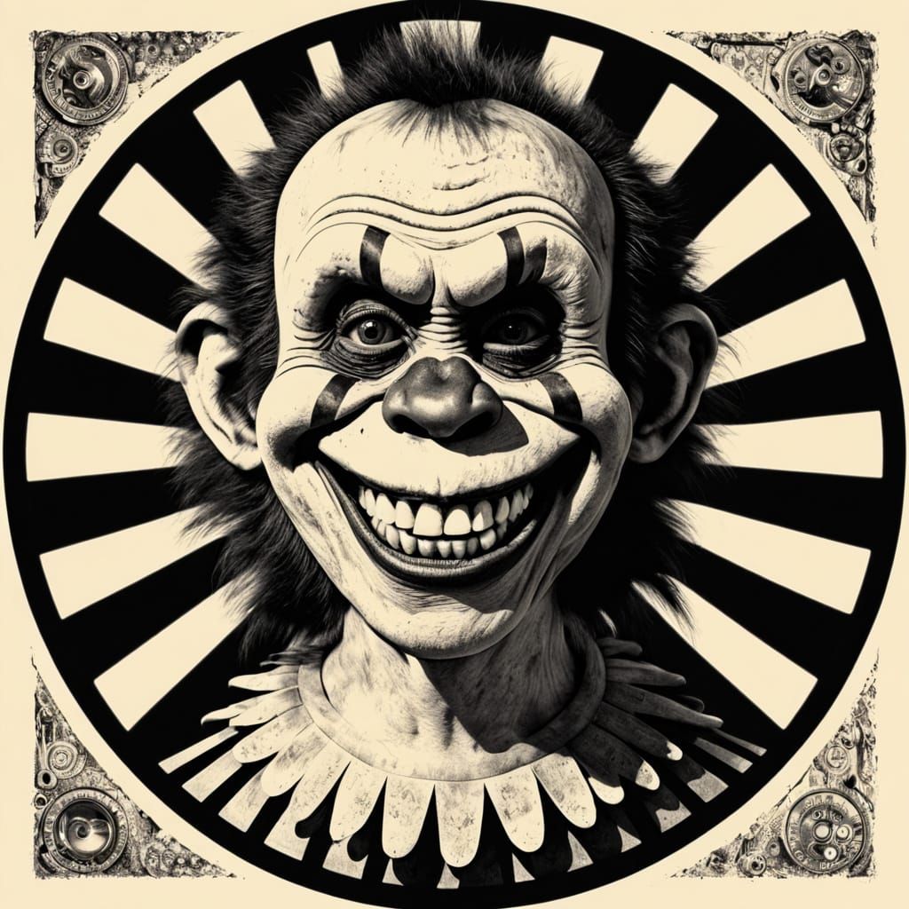 Zombie Monkey Clown on Vintage TV: Hyperrealistic HDR