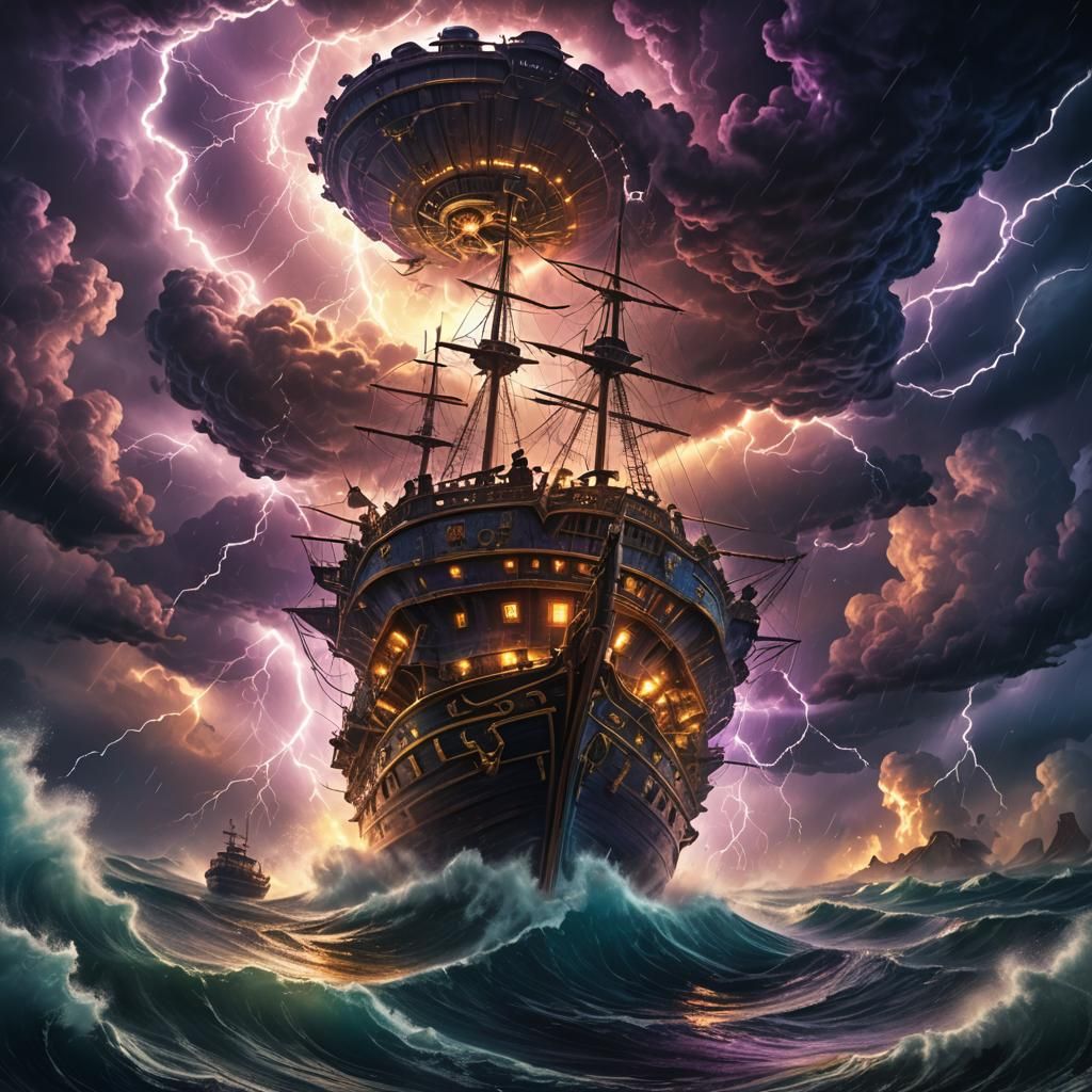 UFO vs Pirate Ship in Epic Fantasy Battle