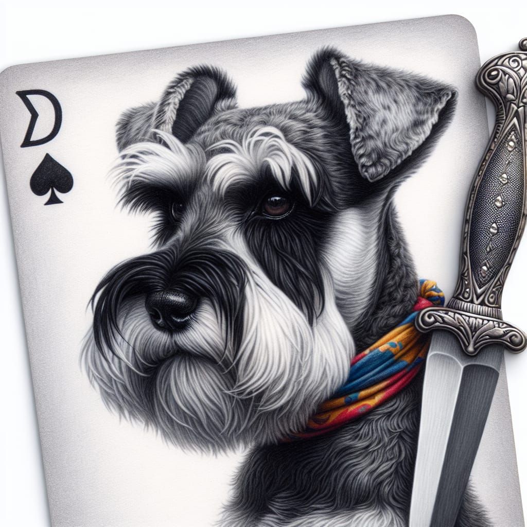 Miniature Schnauzer Playing Card with Dagger