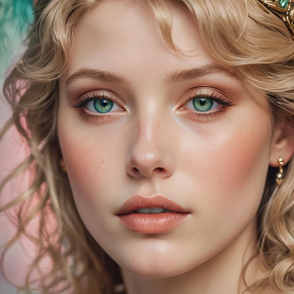 Emerald-Eyed Woman in Art Nouveau Style