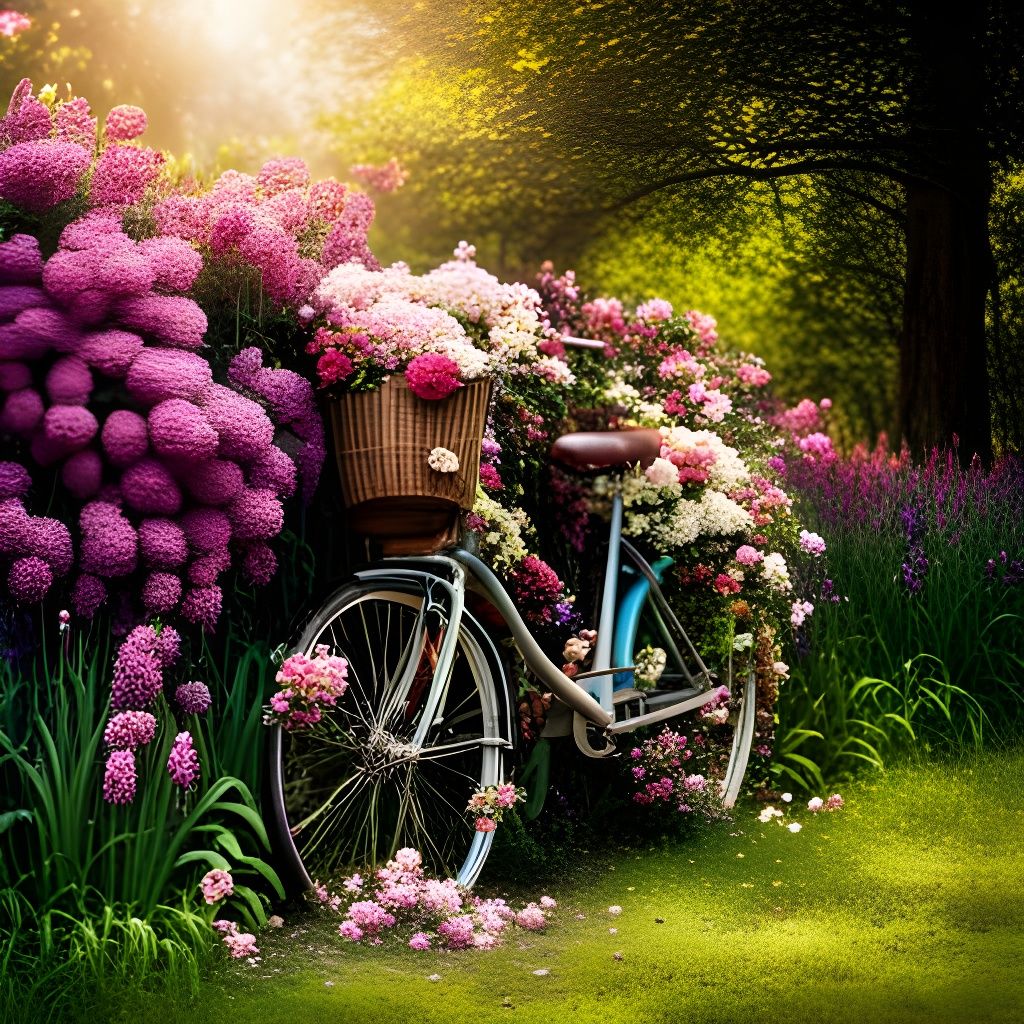 bicycle covered in flowers
