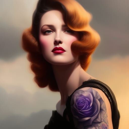 Tattooed Pin-Up Goddess Portrait in Hyperrealistic Style