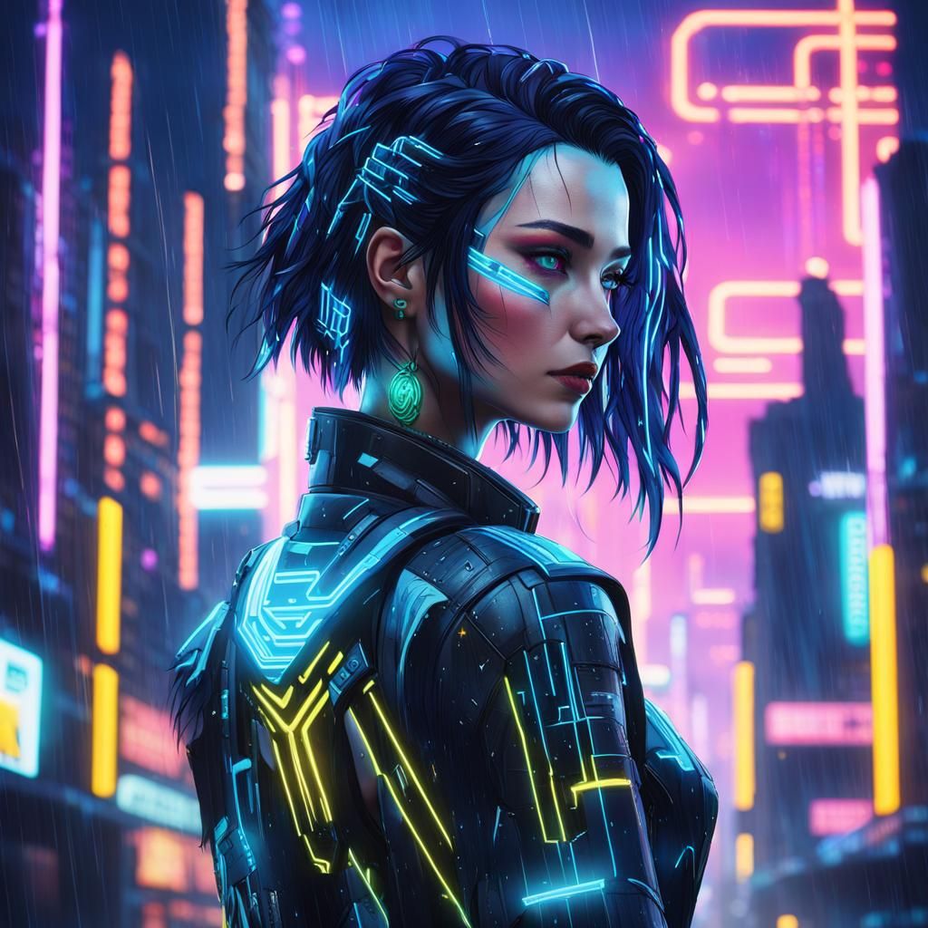 Neon-Lit Cyberpunk Goddess