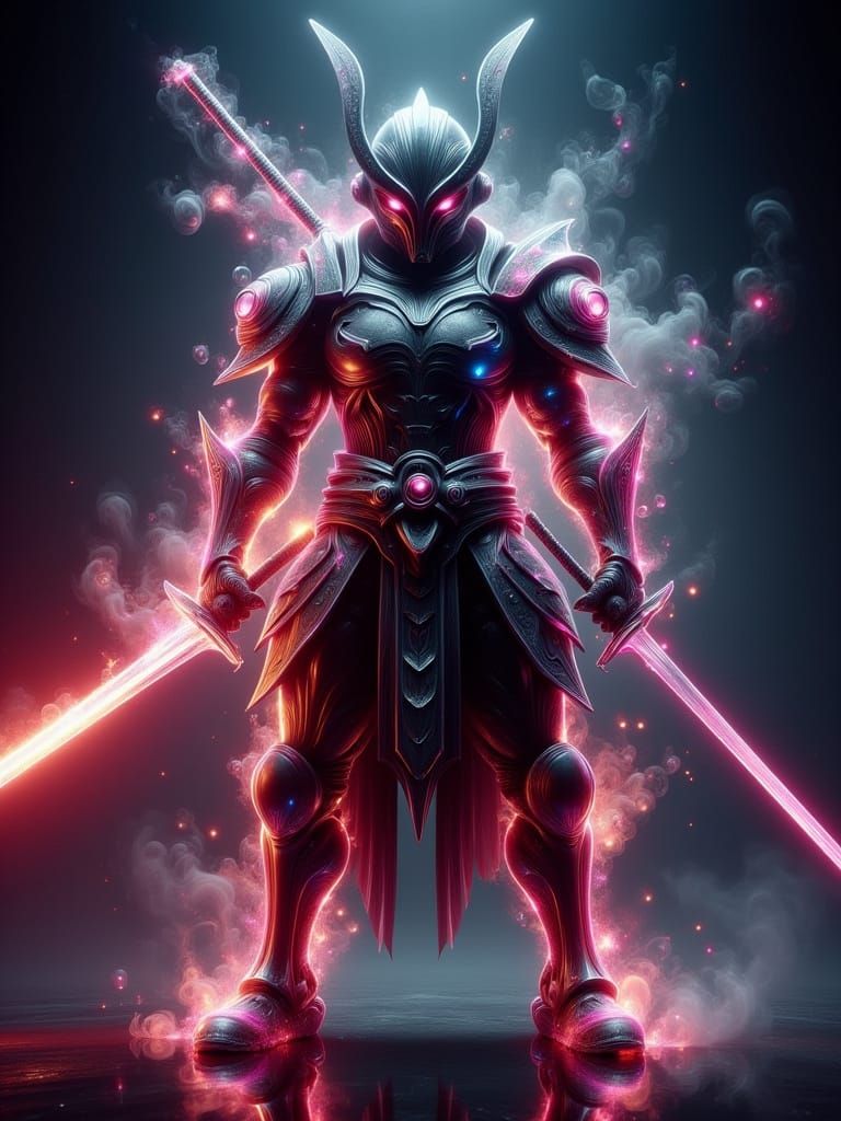 Cyberpunk Samurai in Radiant Armor and Sword