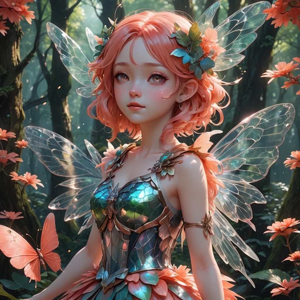 Anime Fairy Girl Portrait in Mythical Forest