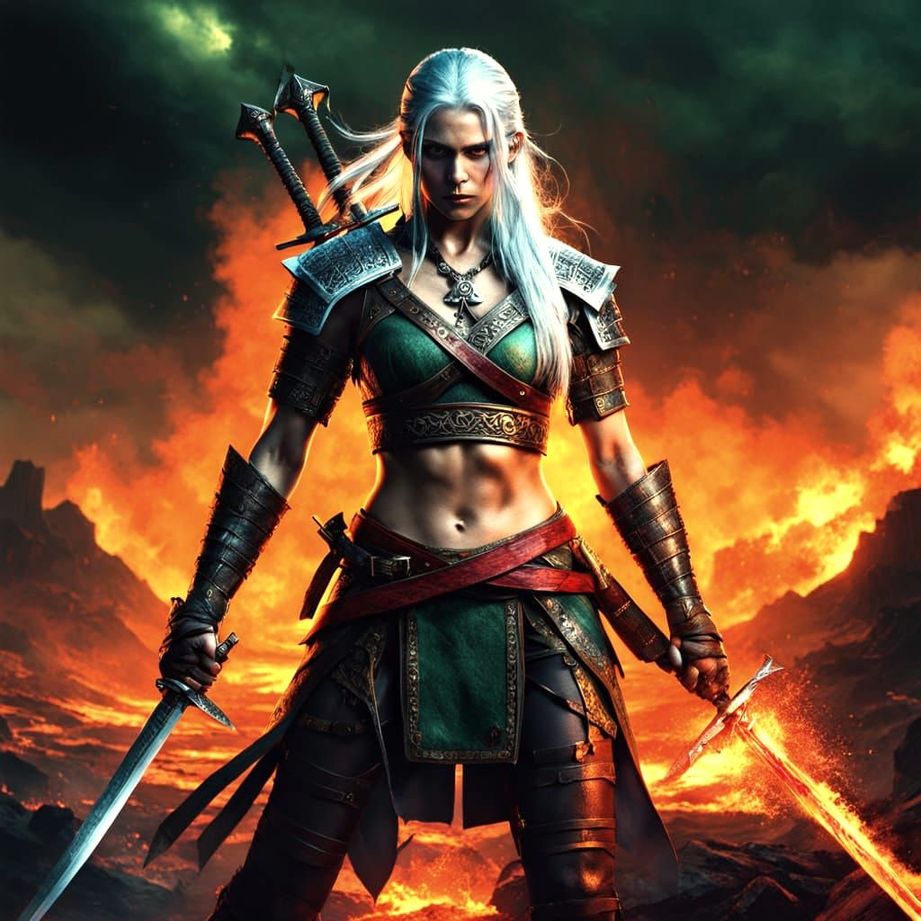 Cyberpunk Warrior Goddess with Magical Powers