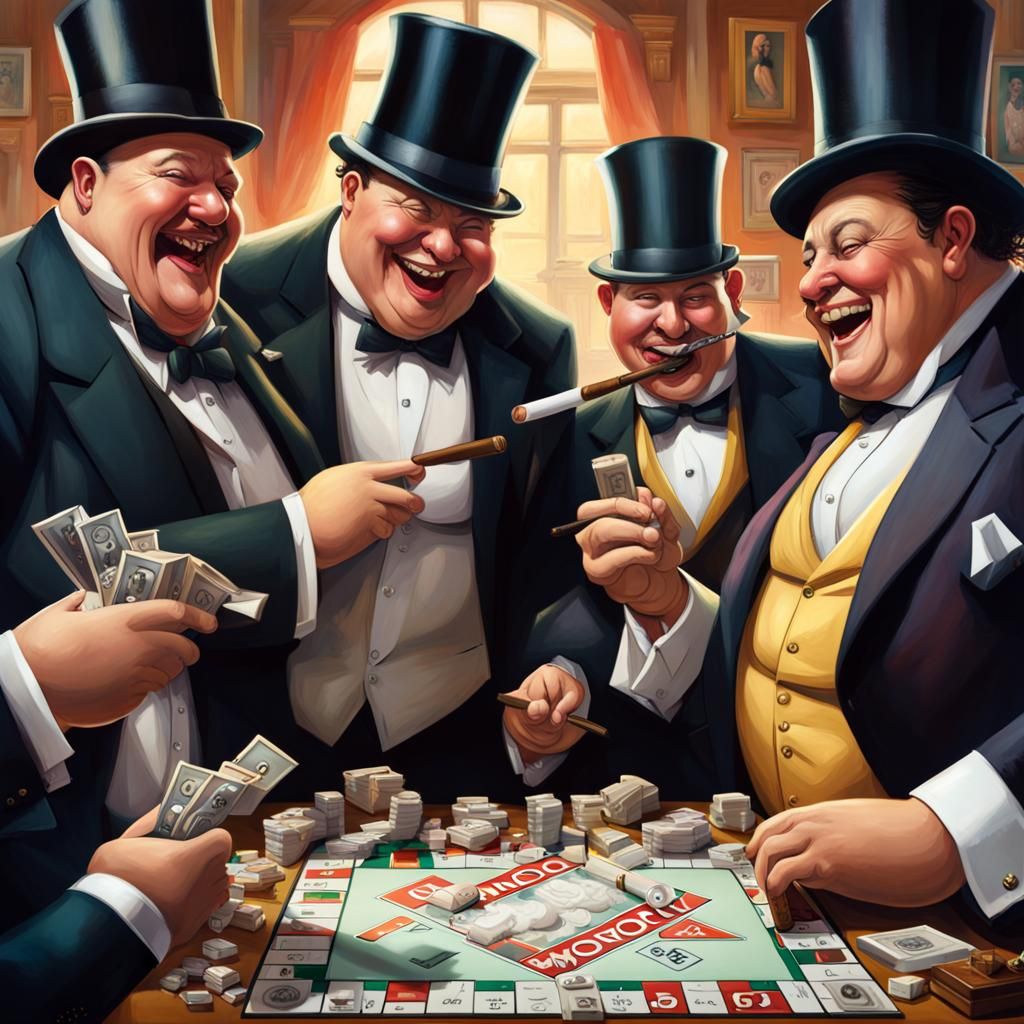 Bankers Play Monopoly: Hyperrealistic Splash Art