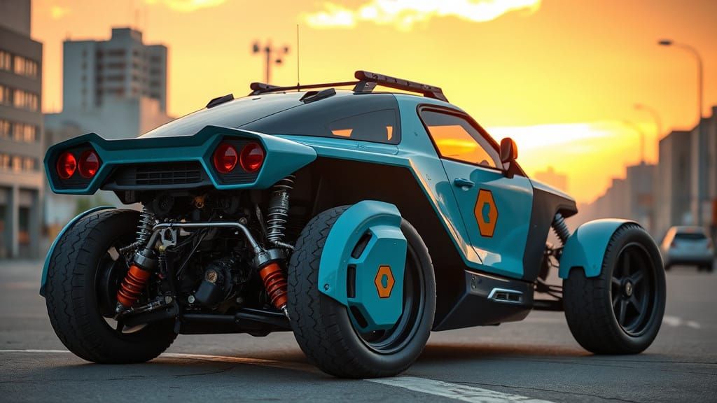 Cyberpunk Buggy in Futuristic Cityscape