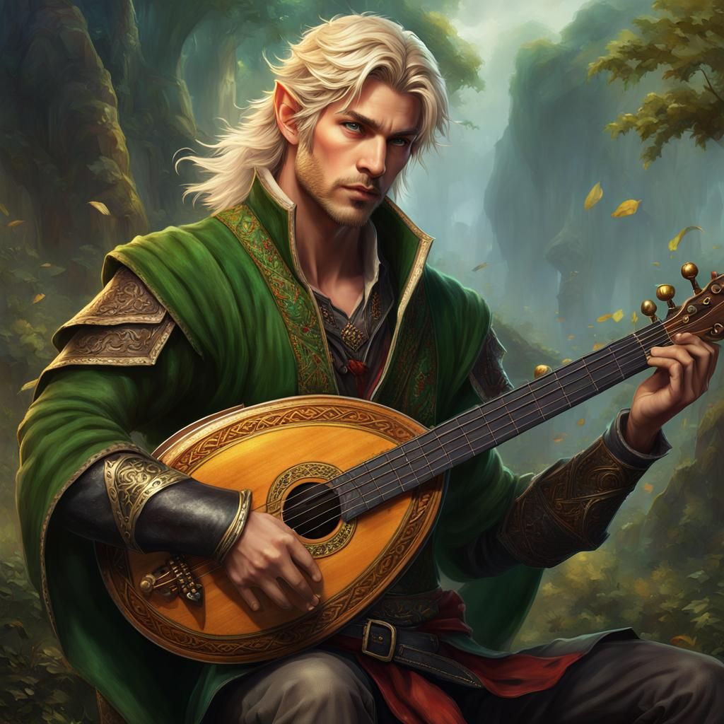 Fantasy Bard with Lute: Detailed Matte Painting