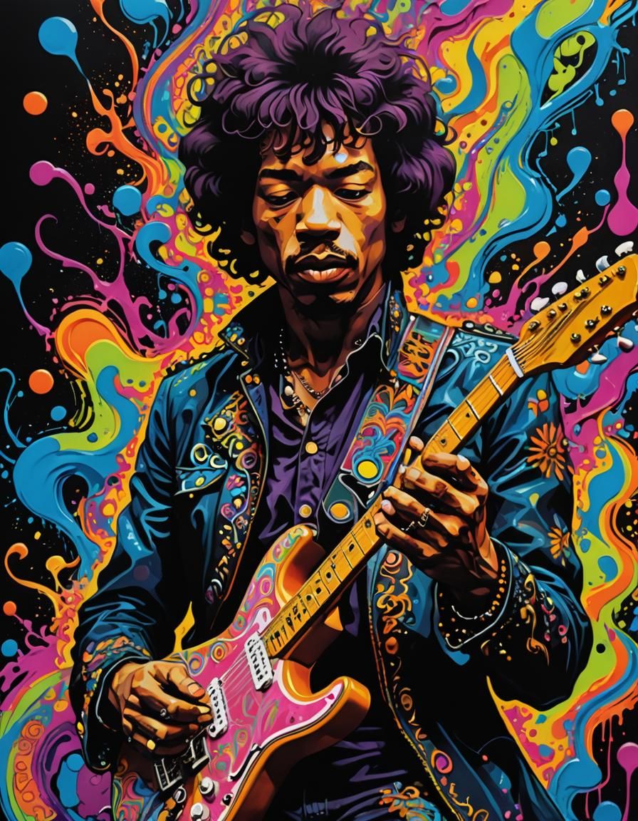 Psychedelic Graffiti Art: Jimi Hendrix's Spirit in Neon