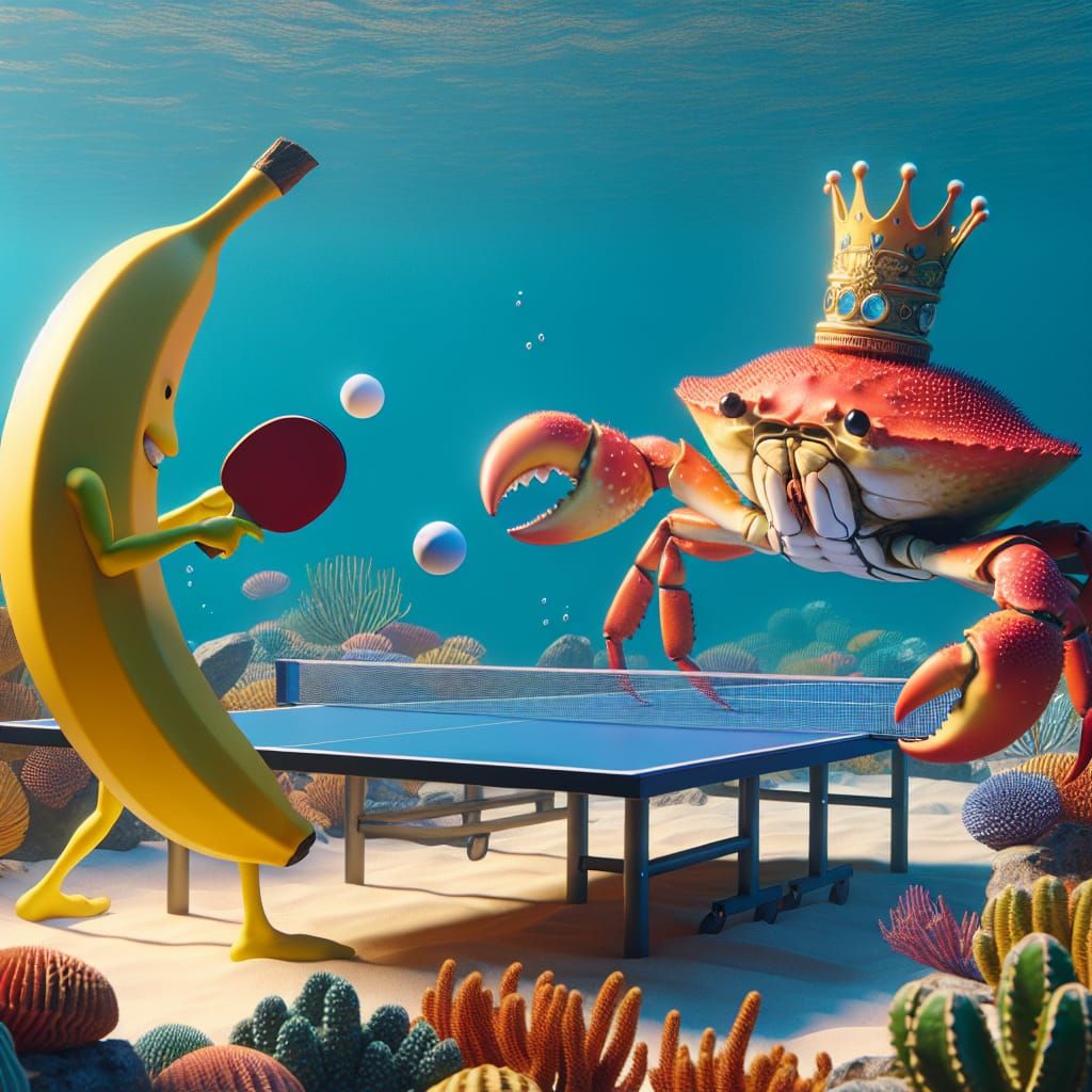 Banana Versus Crab in Underwater Table Tennis