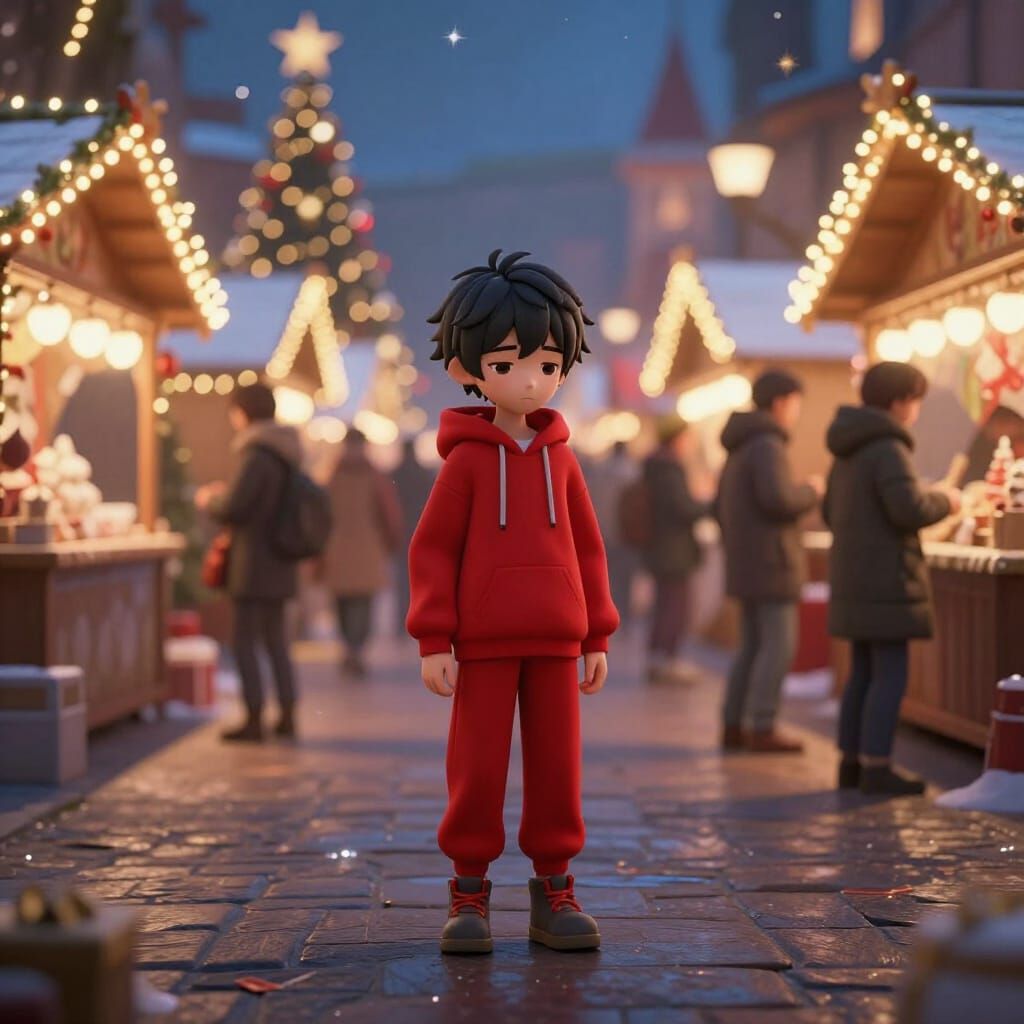 Lonely Boy at Magical Christmas Market