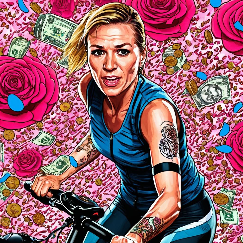 Dynamic Comic Book Art of Cyclist with Rose