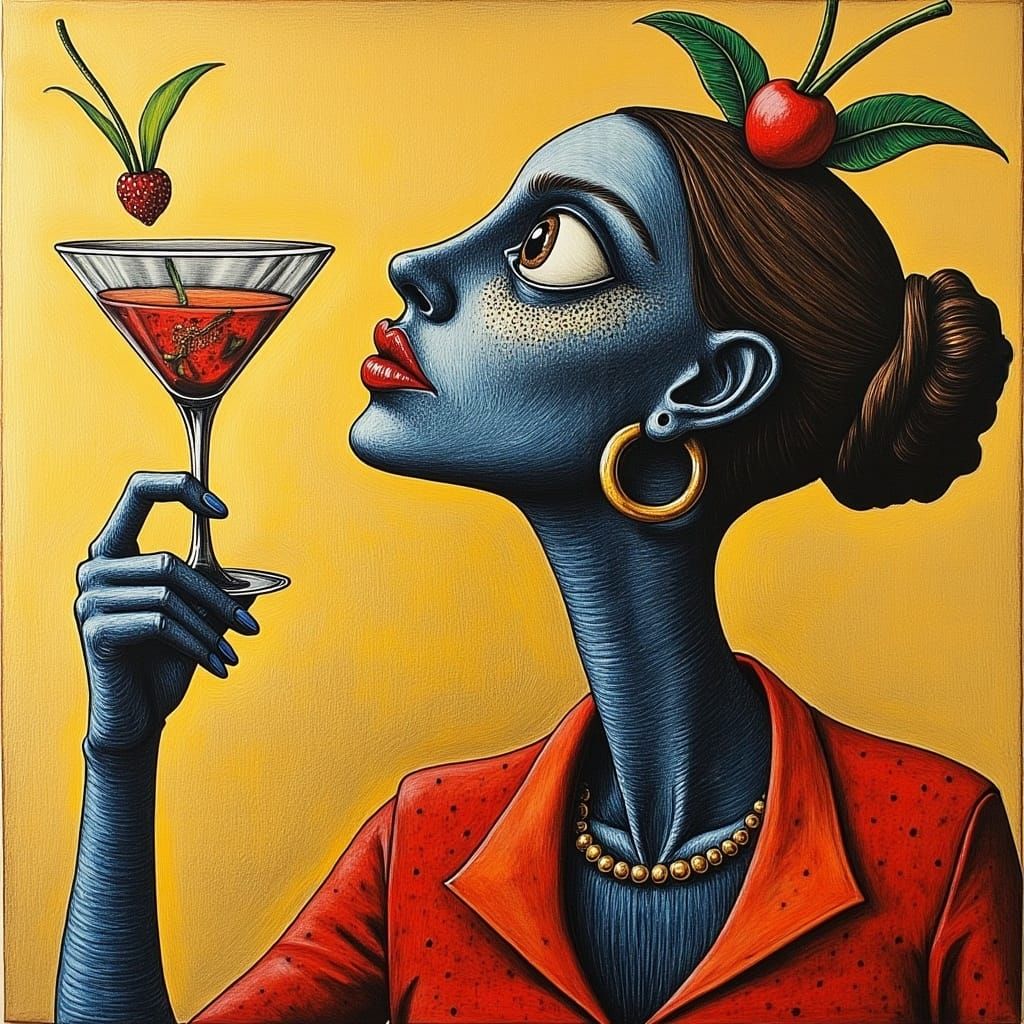 Cubist Ceramic Sculpture: Woman with Cocktail