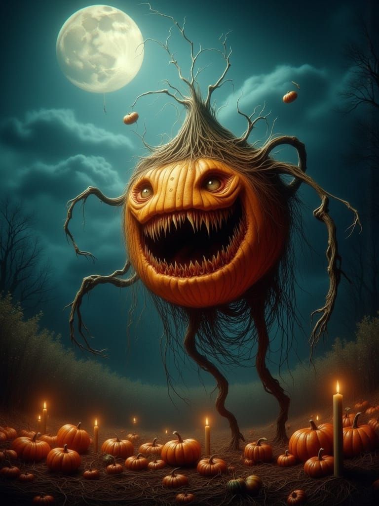 Monstrous Pumpkin Cryptid in Surreal Stop-Motion Horror Styl...