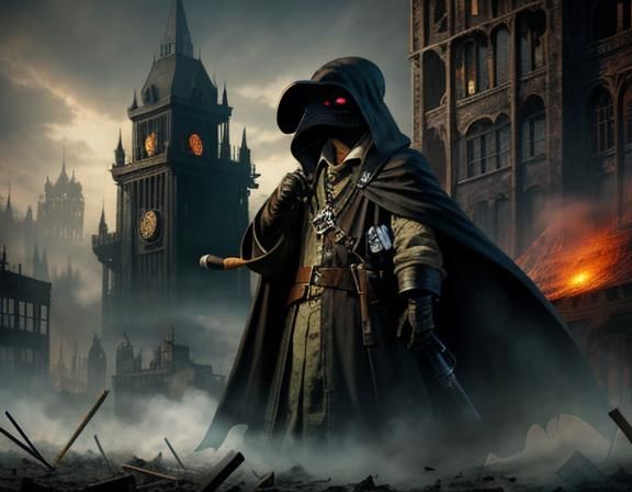 Plague Doctor in Dystopian Dawn