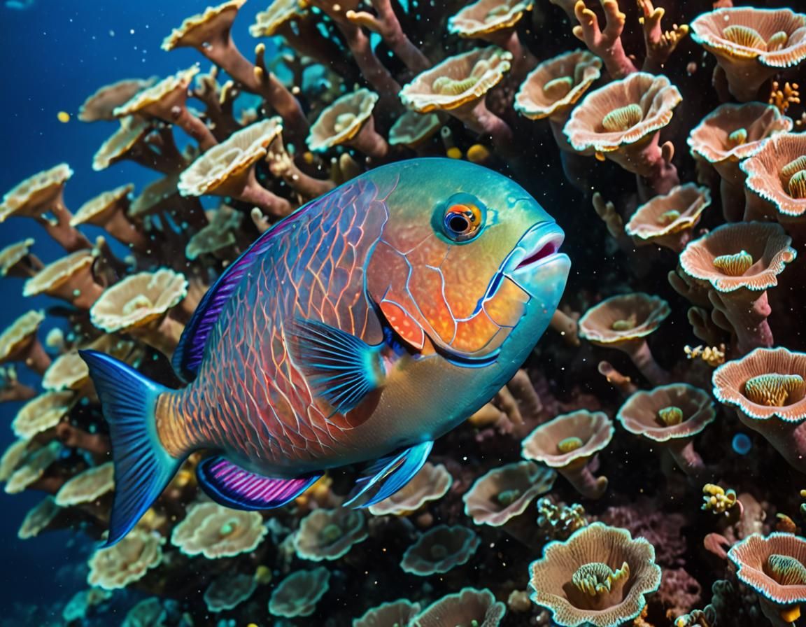 Vibrant Parrotfish in Coral Reef: Underwater Photography