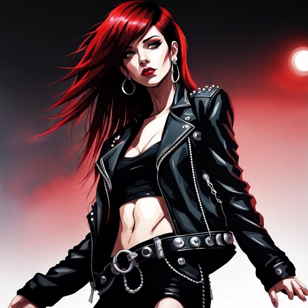 Female Rockstar with Red and Black Hair at Concert