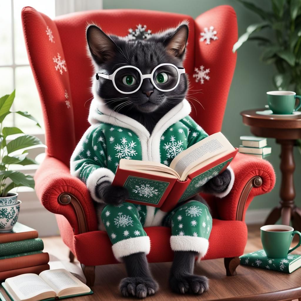 Whimsical Feline Reader in Pixar Style