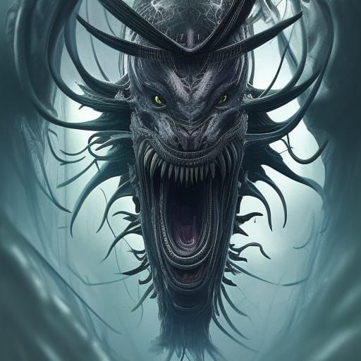 Angry Alien Sabertooth Worm Portrait in Hyperrealism