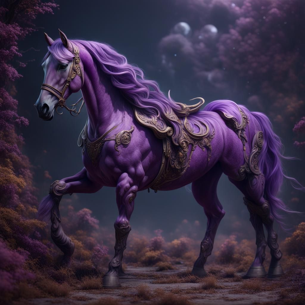 Fantastical Purple Horse in Detailed Matte Painting
