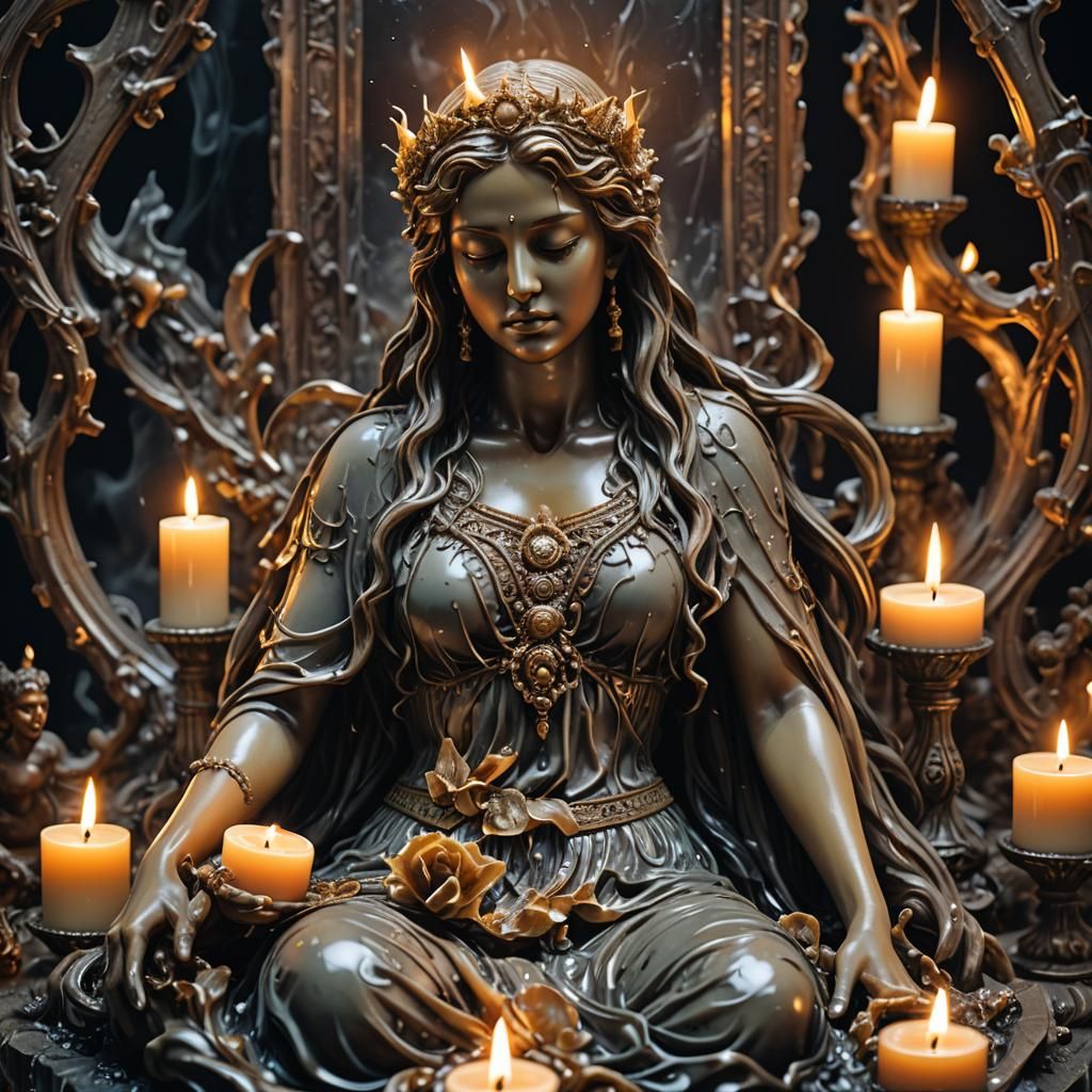 Goddess Emerges From Melting Wax Candle
