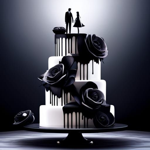 Gothic Wedding: Black Cake with Roses and Pearls