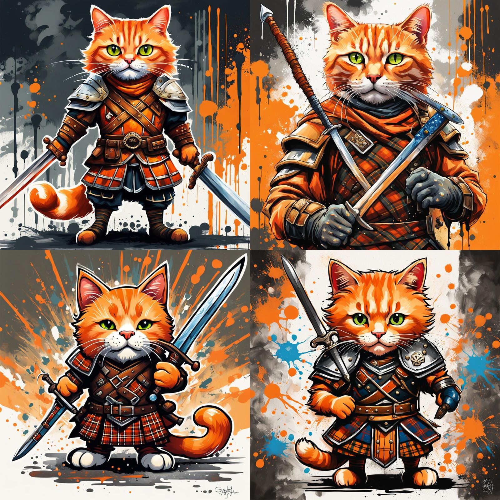 Scottish Warrior Cat in Tartan, Graffiti Art
