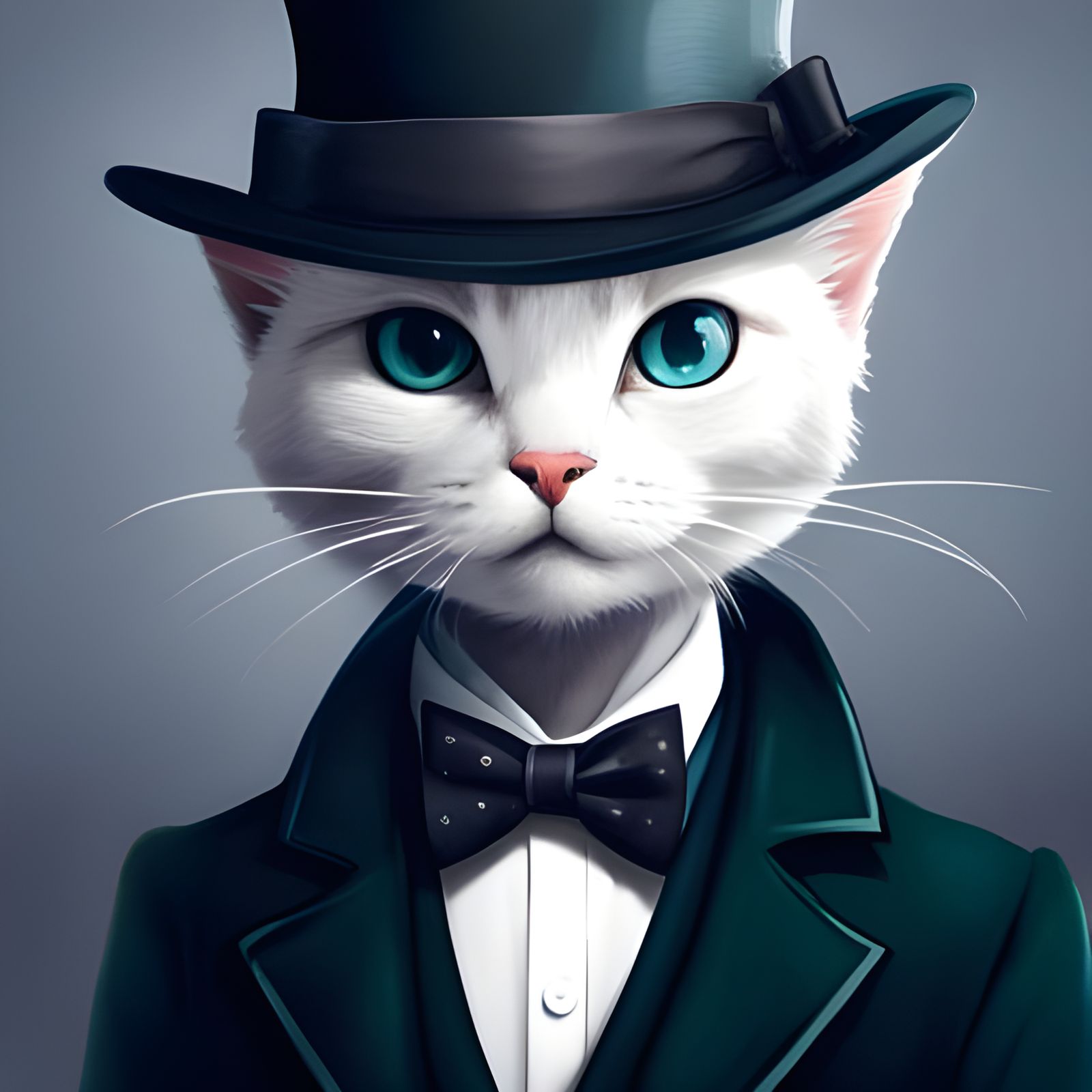 Anime Kitten with Top Hat: Cel-Shaded Art