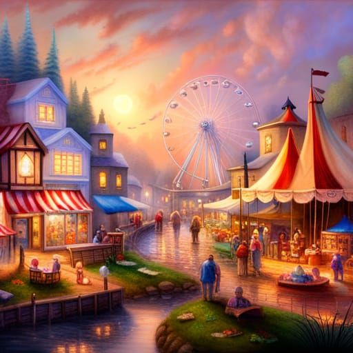 Miniature Village With Circus in Ethereal Fantasy Style