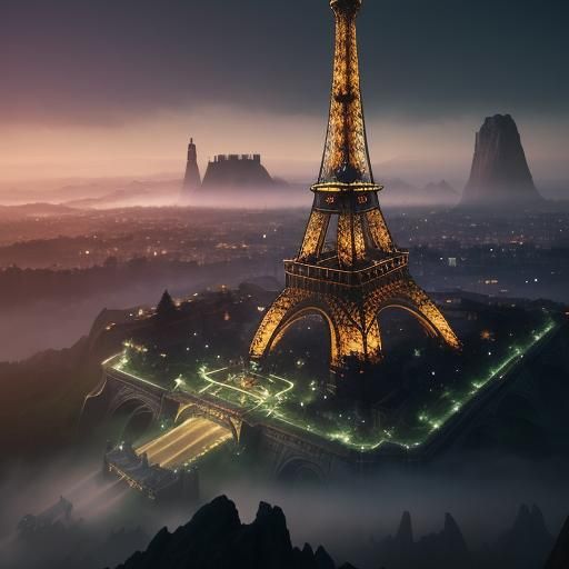Eiffel Tower in Epic Fantasy Landscape