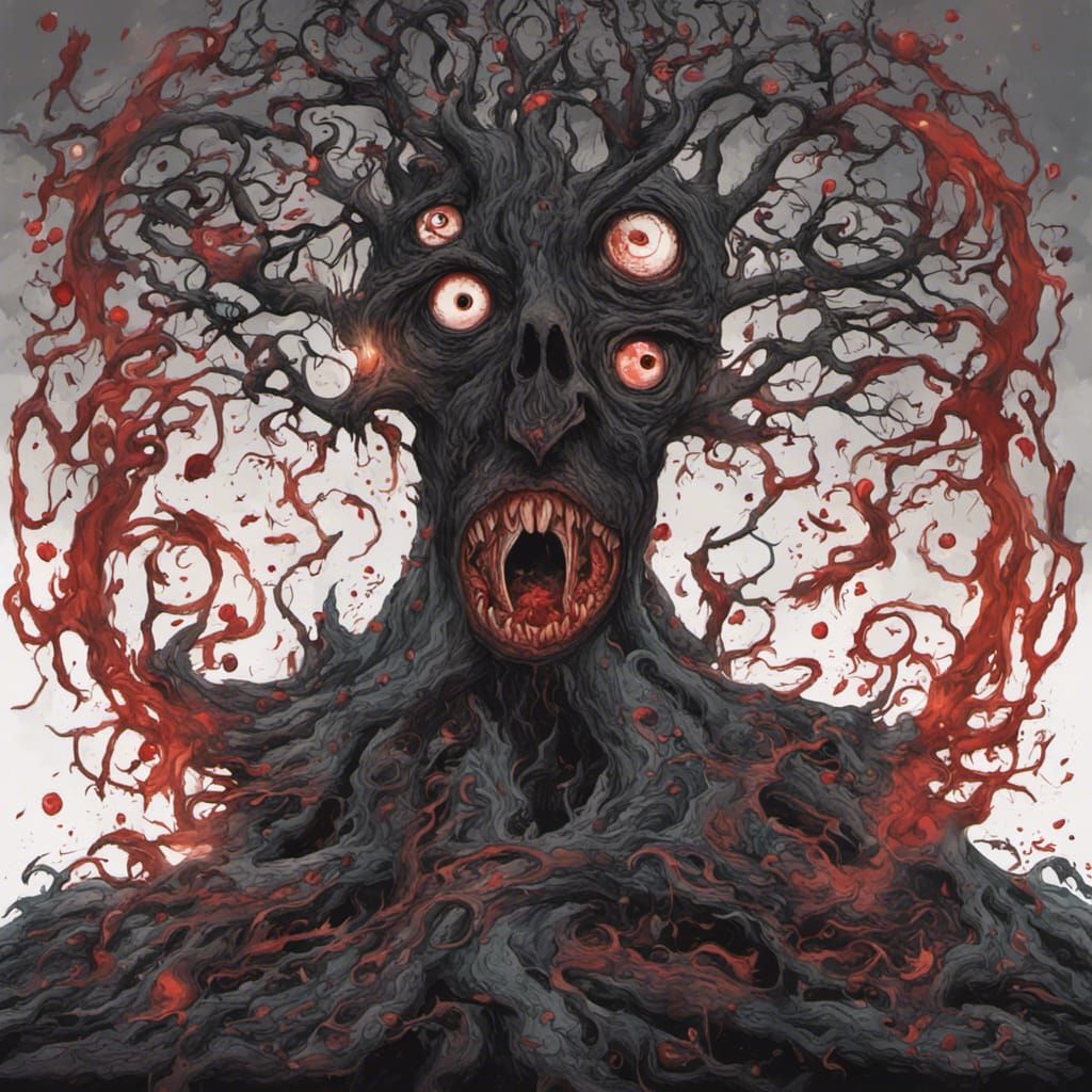 Sinister Yggdrasil Tree with Ravens and Blood