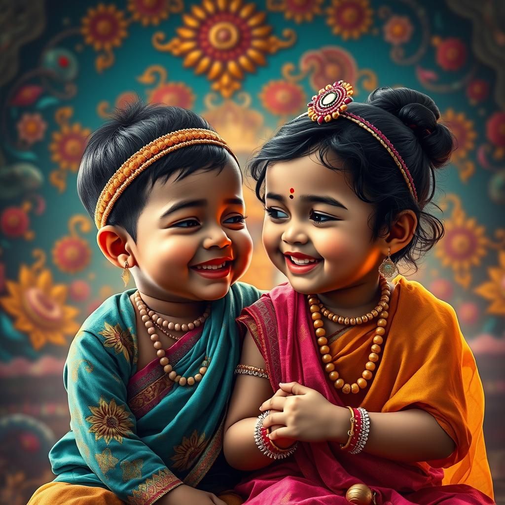 Adorable Indian Babies in Mythical Matte Painting
