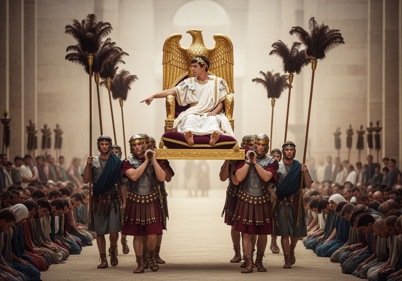 Young Roman Emperor on Eagle Throne, Photorealistic Style