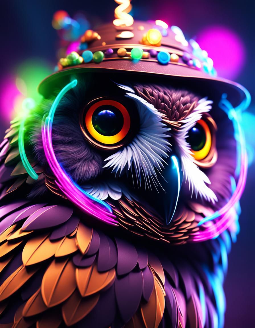 Neon Wizard Owl in Sparkling Smoke, CGSociety Quality