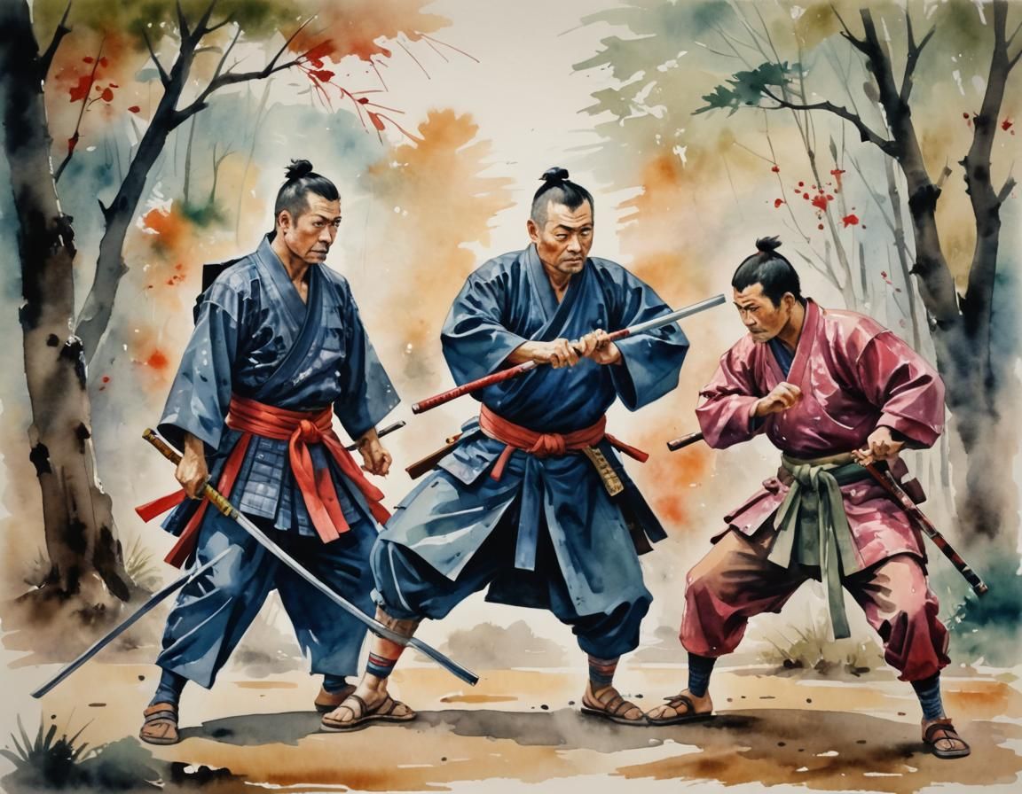 Zatoichi Prepares for Battle: Watercolor Portrait