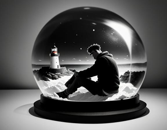 Chiaroscuro: Lighthouse in Snow Globe