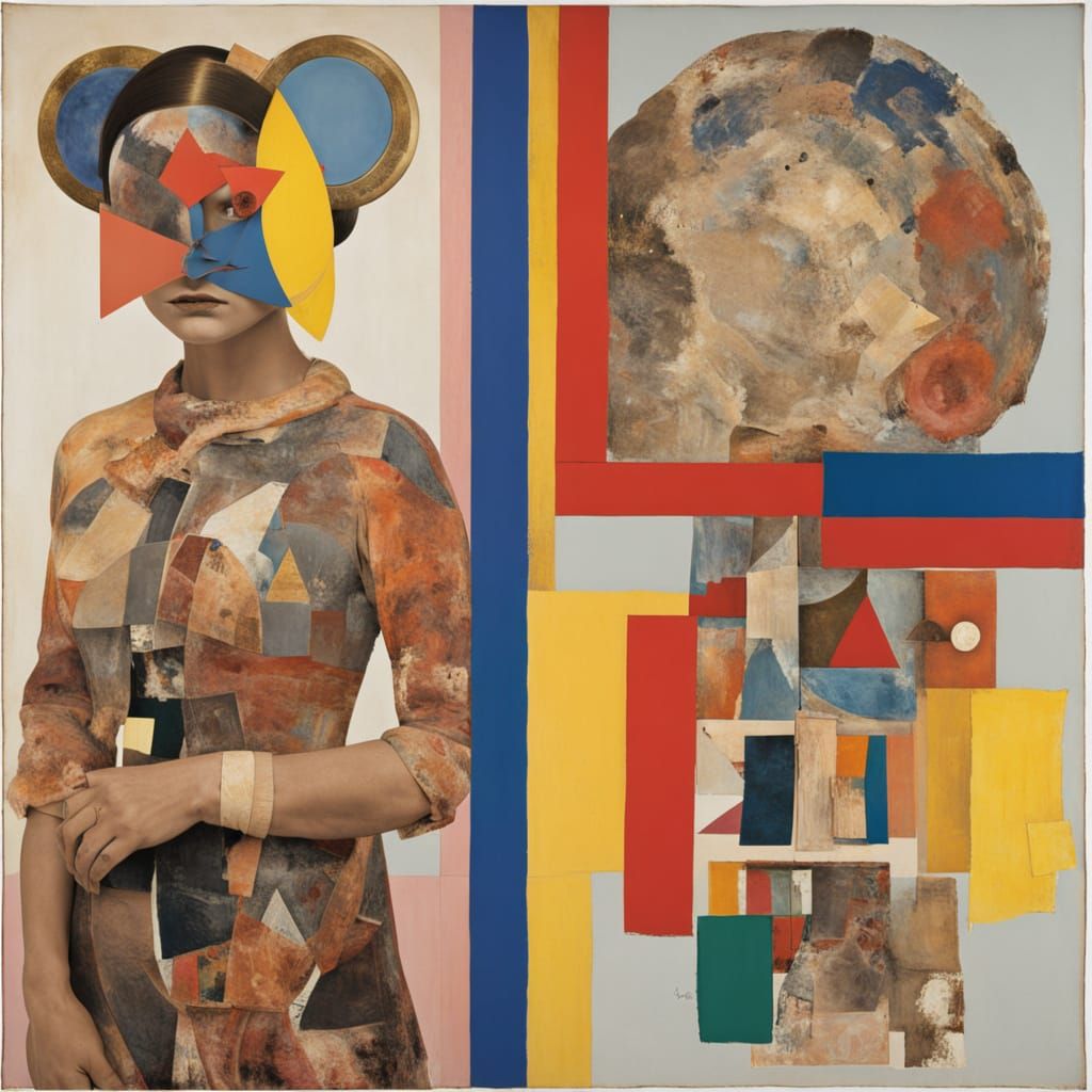 Geometric Female Immersion in Primitivism Style